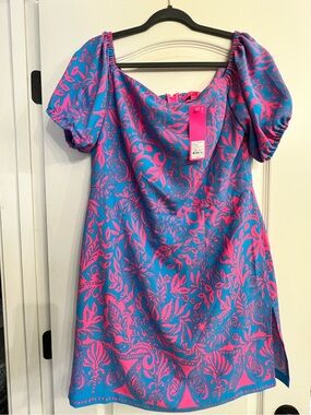 NWT- Lilly Pulitzer Jada Off the Shoulder Romper in Aura Pink.